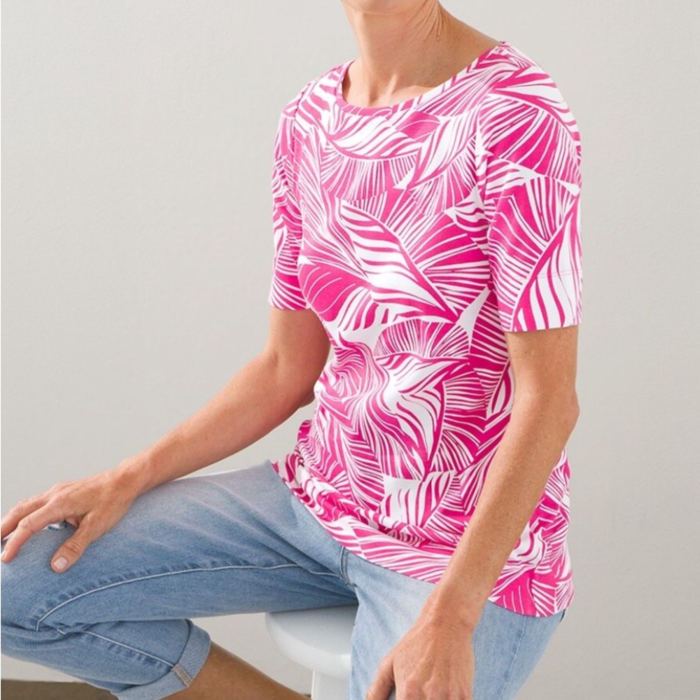 Chico's‎ Size 1 (M) Pima Print Elbow Tee